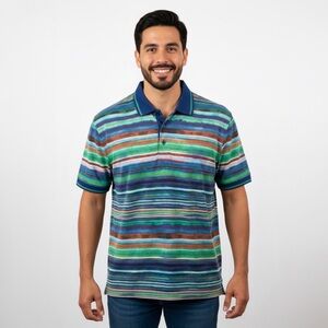 BUGATCHI Polo Shirt L MultiColor Horizontal Stripe Light Weight Golf Sportsmart